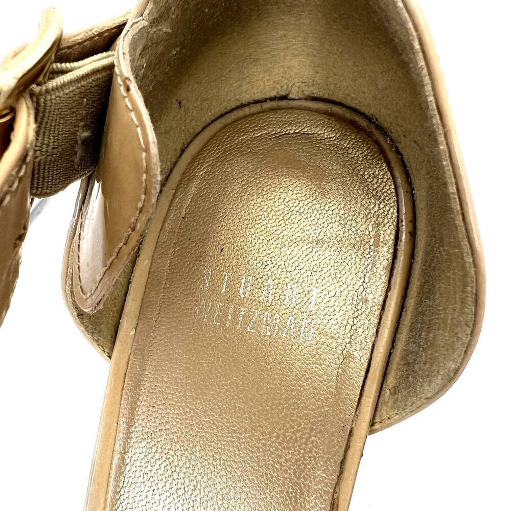 Stuart Weitzman Oneliner Patent Leather Cork Wedge Heel Sandals Platform 9.5 - Picture 6 of 9